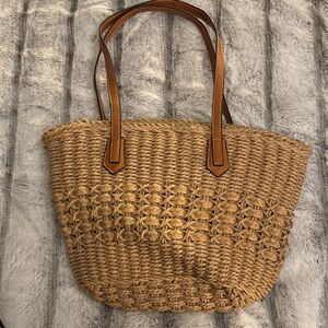 Stylish Tan Woven Tote Bag